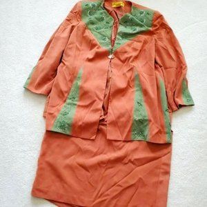 Psalm: CIV Brown/Green Embellished 2pc Skirt Suit SZ 20W